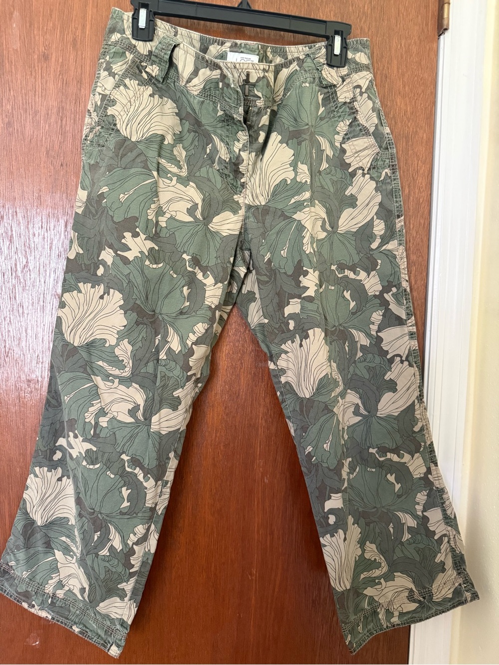 LOFT Green & Cream Floral Wide-Leg Pants